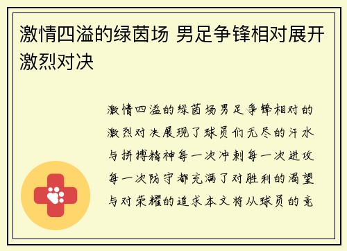 激情四溢的绿茵场 男足争锋相对展开激烈对决