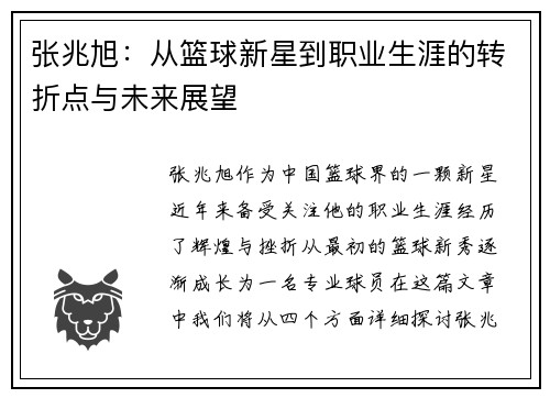 张兆旭：从篮球新星到职业生涯的转折点与未来展望