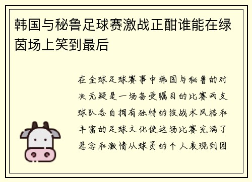 韩国与秘鲁足球赛激战正酣谁能在绿茵场上笑到最后
