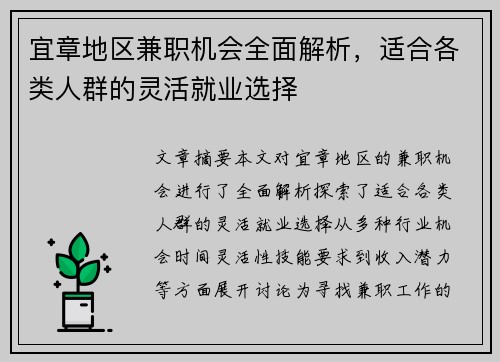 宜章地区兼职机会全面解析，适合各类人群的灵活就业选择